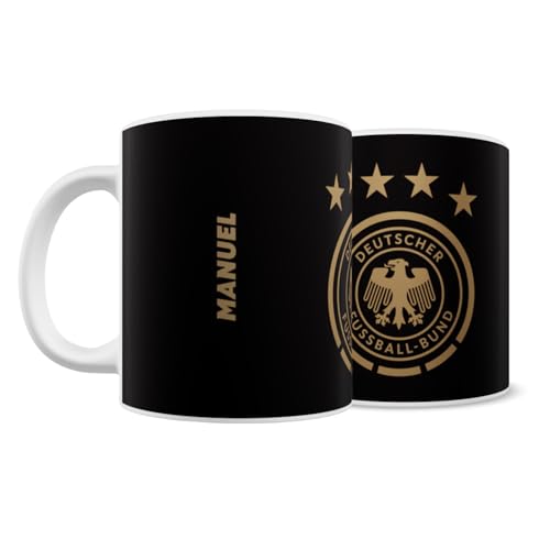 DFB Fanartikel Tasse mit Name personalisiert I Kaffeetasse für Fans der Nationalmannschaft (0,3l) mit DFB Logo I Geschenk für Fußballfans zu Weihnachten