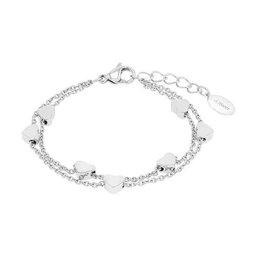 s.Oliver Armband Edelstahl Mädchen Kinder Armschmuck, 14+2 cm, Silber, Herz, Kommt in Schmuck Geschenk Box,