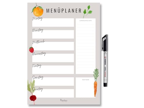 Magnetischer Menü Planer mit Einkaufsliste für Familien, DIN A4 abwischbarer wiederverwendbarer Wochenplaner für Meal Planning und Meal Prepping, Speiseplan für Kühlschrank (Magnetisch inkl. Stift)