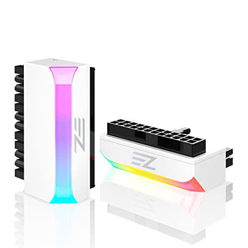 EZDIY-FAB ATX 24-Pin 90-Grad-Stromanschluss 5V 3 Pin ARGB Rainbow Buchse auf Stecker Netzteil für Computer Motherboard ATX Netzteil-1 Pack-Weiß