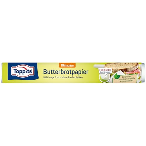 Toppits Butterbrotpapier, fettdichtes Qualitätspapier; 1 x 16 Meter, Weiß