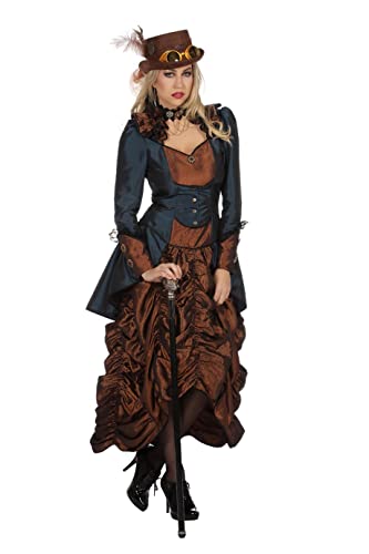 shoperama Steampunk Kleid Braun/Blau Damen-Kostüm Burning Man viktorianisch Industrial Retro-Futurismus hochwertig, Größe:38