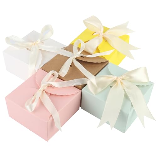 lahnao 25 Stück Geschenkbox, Pralinenschachtel Leer Zum Befüllen mit Schleife, Zarte Karton Geschenkbox, Karton Faltschachtel Geschenkkarton für Partys, Versammlungen und Geburtstage