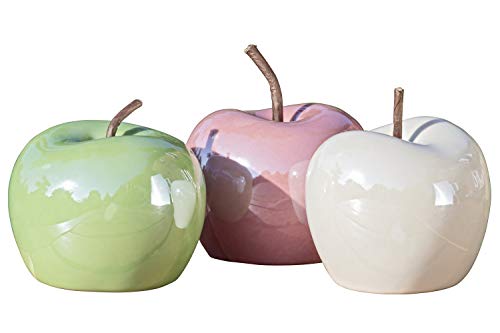 Dekoaufsteller Perly Deko Apfel Porzellan H 6cm Ø 8 cm grün rosa weiß 3er-Set