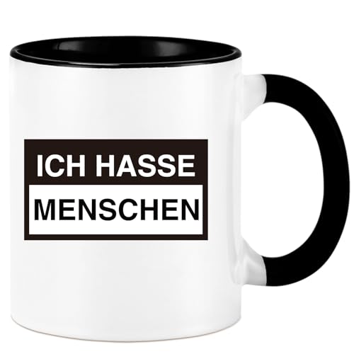 Diztoud Ich Hasse Menschen Tasse, Lustige Tasse mit Spruch, Geschenk für Männer, Kollegen, Morgenmuffel, Misanthropen, Schwester, Bruder zum Weihnachten Geburtstag, 325ml Schwarz Keramik Kaffeetasse