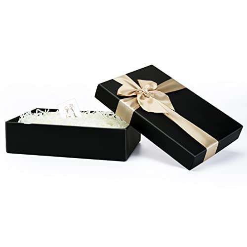 olyee Geschenkbox mit Deckel, Schwarz Geschenkbox mit Schleife, 24x17x6.5cm Geschenkkarton, Rechteck Geschenkbox für Geschenkverpackungen(schwarz)