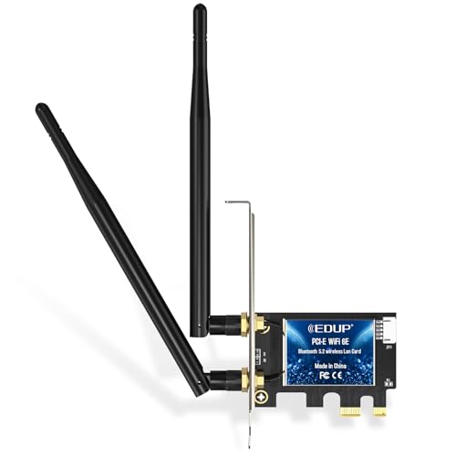 EDUP WiFi 6E Bluetooth 5.2 PCIE WLAN Karte Intel AX210 5400Mbit/s WLAN Netzwerkkarte Adapter, 802.11AX DualBand 2.4Ghz/5Ghz Antenne Preiswerter AX210 Chip für PC Desktop Windows 10&11 64-Bit