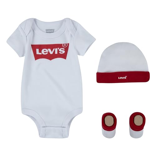 Levi's Kids Classic batwing infant hat bodysuit bootie set 3pc Unisex Baby Weiß 0-6 Monate