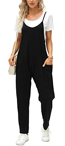 Ebifin Latzhose Damen Arbeitshose Sommer Lose Overall Jumpsuit Ärmelloser Latzhosen mit Große Taschen.Schwarz.XL