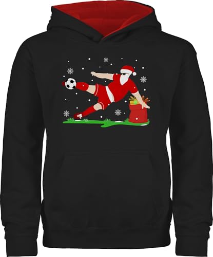 Pullover Kinder Hoodie Jungen Mädchen - Weihnachten Geschenke Christmas - Fußball Spieler Weihnachtsmann - 152 (12/13 Jahre) - Schwarz/Rot - Weihnachtspullover x-.Mas Xmas weinachst