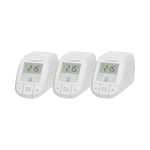 Homematic IP Smart Home Erweiterungsset Heizen – Basic, 3X digitaler Thermostat Heizung, Steuerung per App, Alexa, Google Assistant, einfache Installation, Energie sparen, 161216A1