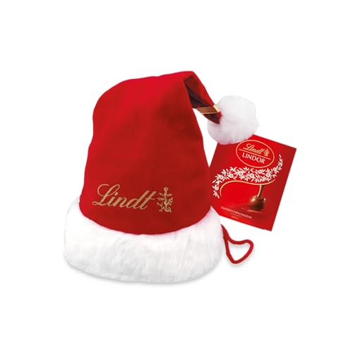 Lindt Schokolade LINDOR Milch, Weihnachtsmann Mütze mit Schokoladen-Kugeln, Kugeln mit zartschmelzender Füllung, Pralinen-Geschenk, 175g