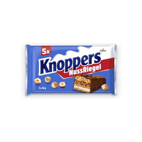 Knoppers NussRiegel – 1 x 200g (5 Riegel) – Schokoriegel mit Milch- und Nugatcreme, Haselnüssen, Karamell und Vollmilchschokolade