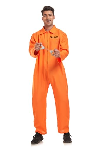 thematys Orangener Häftling Prisoner Insasse Jailbird Overall – Sträfling Kostüm für Herren und Damen, für Karneval, Fasching & Halloween, Einheitsgröße Erwachsene & Jugendliche