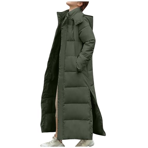 Daunenjacke Damen Warme Daunenmantel Elegant Verdickt Steppjacke mit Kapuze Puffer Winterjacke Weiche Elegant Wintermantel Lang Outdoor Mantel Leichte Casual Kuschelig Steppmantel