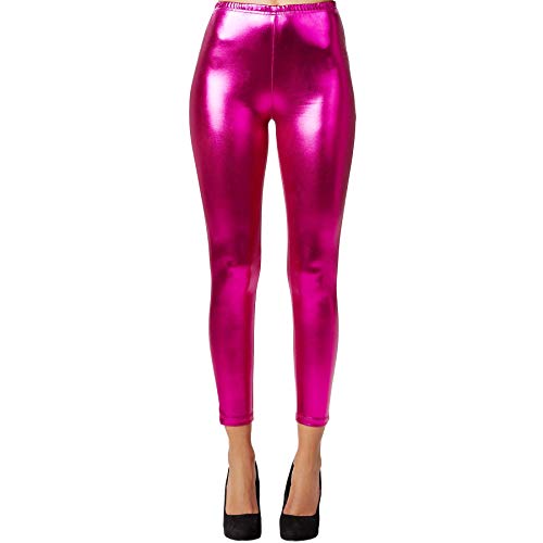 dressforfun 901008 Damen Metallic Leggings, glänzende Hose mit hoher Taille, Shiny Leggings im Wet Look für Party Tanz Disco Kostüm Fasching Karneval - Diverse Größen - (XXL | pink | Nr. 303616)