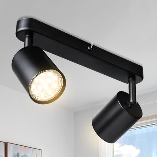 Smanu Deckenstrahler 2 Flammig Schwenkbar,Deckenleuchte GU10 Deckenlampe Wandstrahler Drehbar,Schwarz Spotlight Lampe Deckenspots für Wohnzimmer Schlafzimmer Küchen (Ohne Leuchtmittel)