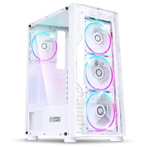 EMPIRE GAMING – Diamond PC-Gehäuse Gamer- ARGB Mittelgroßer Gehäuseturm ATX – Fassade Plexiglas und Seitentür aus Sicherheitsglas – 4 Ventilatoren 5 Volts LED RGB Adressierbar 120 mm - Weiß