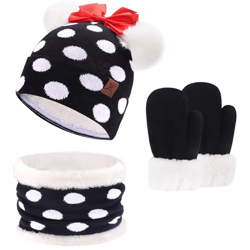 ZASFOU Kinder Baby Mütze Loop Schal Handschuhe Set 0-4 Jahre Thermo Wintermütze Schlauchschal Fäustlinge Kleinkinder Mädchen Baumwolle Strick Pom Mützen Geschenk