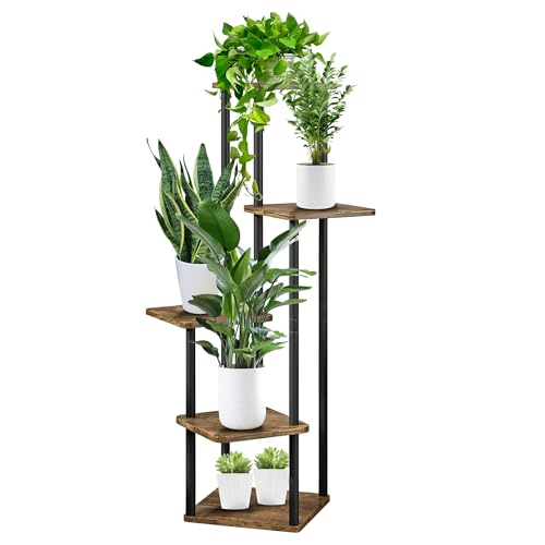 Jazlyvex Pflanzenständer 5-Tier Blumenständer Holz Metall Pflanzenregal Blumenregal Blumentreppe Plant Stand Pflanzentreppe für Living Room Indoor Outdoor Decoration Schwarz