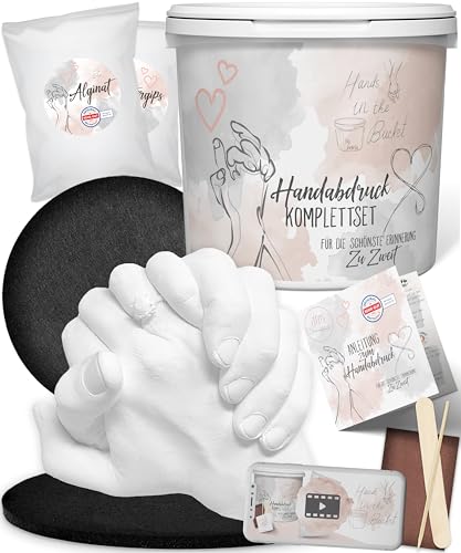 3D Handabdruck Set für Paare Made in Germany mit Sockel Gipsabdruckset Hände Jahrestag Geschenk für Ihn, Pärchen Geschenke Gips Handabdruck Set Geschenk für Sie und Ihn, Gipsabdruck Hände Paar