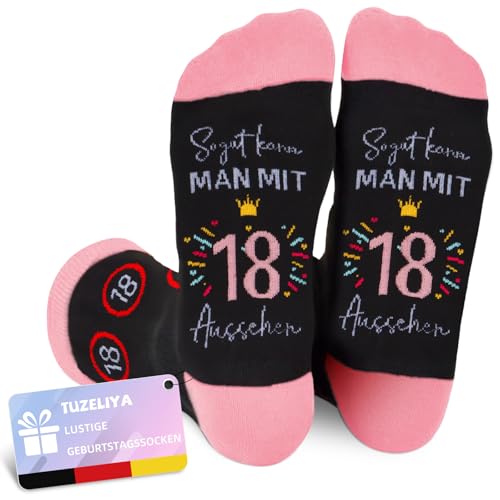 TUZELIYA Geburtstag Mädchen Socken Damen, 18 Geburtstag Frauen Socken Geschenkideen, Rutschfest Kuschelsocken Damen, Lustige Socken Geburtstagsgeschenk für Freundin Tochter Mama