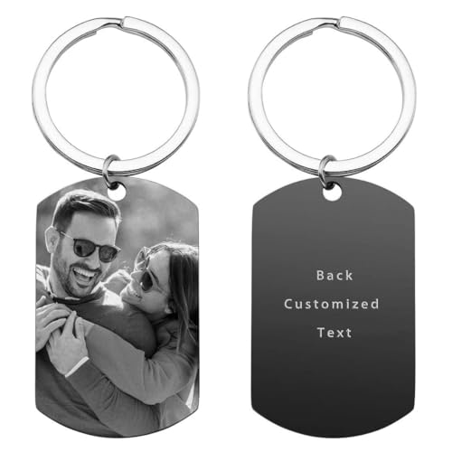 Anlewo Personalisierter Schlüsselanhänger mit Foto & Gravur – Individuelles Geschenk für Männer, Frauen & Papa. Hochwertiger Edelstahl Dog Tag – Vatertags, Valentinstag, kreatives Fotogeschenk