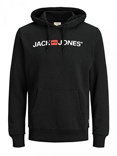 JACK & JONES Herren Kapuzenpullover (Schwarz (Corp 054 Black-White, L))