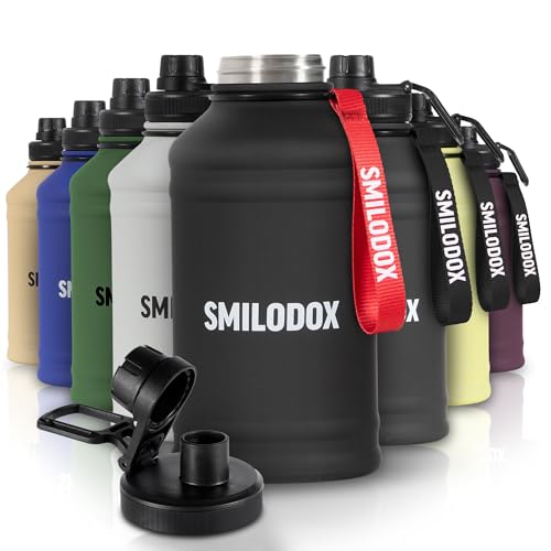 SMILODOX Edelstahl Trinkflasche 2,2 Liter - Extra Stark Sport & Fitness Wasserflasche mit Druckverschluss - BPA-freie Metal Sportflasche für Fitnessstudio, Bodybuilding, Outdoor, Wandern & Büro