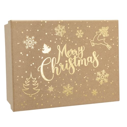 Idena 30487 - Geschenkbox mit Deckel in der Größe 20 x 15 cm, Geschenkschachteln für Weihnachten in Braun mit goldenen Motiven