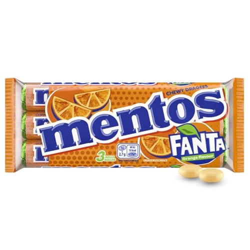 Mentos Fanta Dragees, 3 Rollen Frucht-Bonbons mit Original Fanta-Flavour, Kaubonbons mit fruchtigem Orangen-Limonaden Geschmack (3 Rollen à 37,5g)