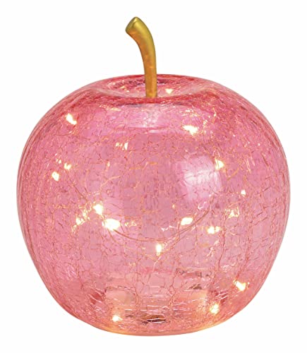 Spetebo LED Crackle Glas Apfel 16 cm - rosa - Deko Frucht in Bruchglas Optik - Tisch Lampe Leuchte mit Drahtlichterkette Batterie betrieben mit Timer