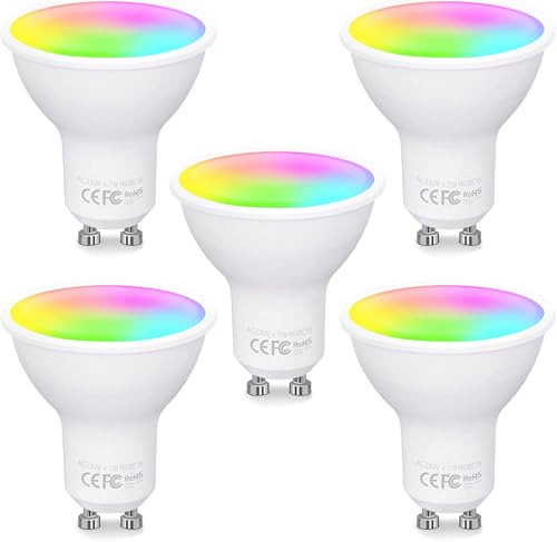 Fitop GU10 Alexa Glühbirnen Wlan Smart Lampe, 4.7W Entspricht 50W, RGB 16 Millionen Farben+Warmweiß-Kaltweiß, Dimmbar per App oder Sprach, Kompatibel mit Alexa/Google Home, Kein Hub Benötig, 5 Stück