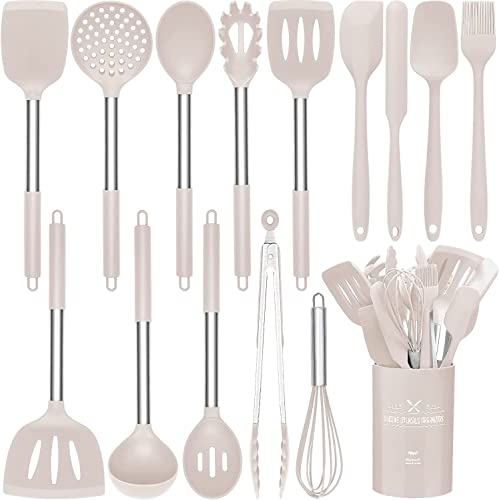 15-teiliges Silikon-Küchen-Kochgeschirr-Set, hitzebeständiges Utensilien-Set mit hochwertigen Edelstahlgriffen zum Kochen und Backen, Antihaft-Spachtel-Küchenhelfer-Kochgeschirr-Set…