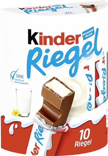 Kinder Riegel - 10 Einzelriegel, einzeln verpackte Schokoriegel, zartschmelzende Vollmilchschokolade mit Milchcremefüllung, ohne Farb- und Konservierungsstoffe