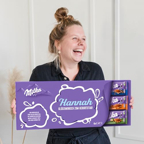 Riesen Milka Schokoladentafel personalisiert mit Namen & Botschaft - Geburtstagsgeschenk für Männer & Frauen mit Milka Schokoladentafeln (6 Tafeln)