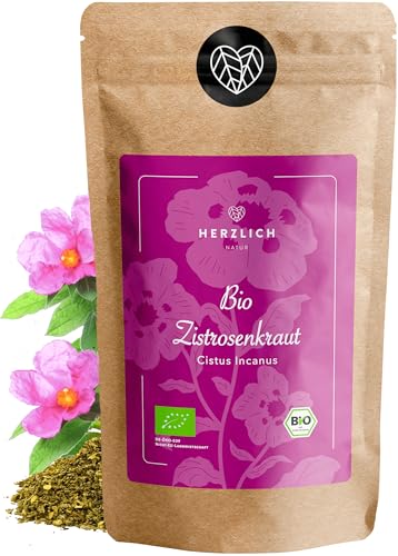 BIO Zistrosenkraut 200g - Cistus Incanus - 100% loses Zistrosenkraut, naturbelassen, geschnitten - Premium Bio-Qualität - per Hand geprüft und abgefüllt in Deutschland | Herzlich Natur