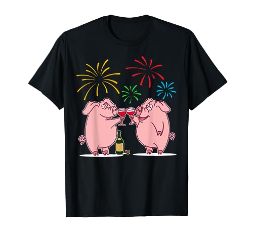 Lustiges Süßes Glücksschwein Silvester Neujahr Glücksbringer T-Shirt