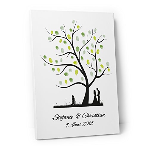 DeinWeddingshop Wedding Tree Fingerabdruckbaum Gästebuch Alternative Hochzeit, PERSONALISIERT Baum 1 (40 x 60 cm, Leinwand)