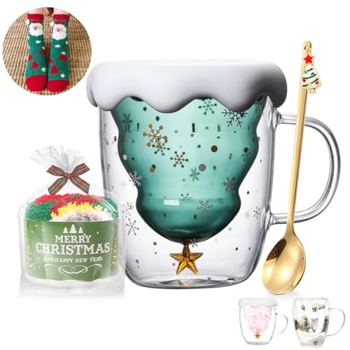 Süße Tassen Weihnachten Becher Kaffee Teegläser Trinkgläser Kaffeeglas Doppelwandige Isolierglas Espressotasse Wichtelgeschenke Weihnachtsgeschenke für Frauen Adventskalender Füllung