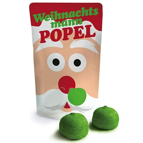 Scherzartikel | Weihnachtsmann-Popel | 18 g Schaumzucker Speckbälle | grüne Marshmallows