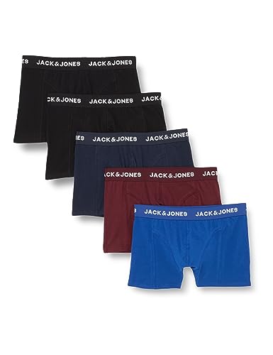 Jack&Jones Boxershorts 5er-Pack Basic Trunks Kurze Unterhosen Logo Print Design JACBLACK, Farben:Schwarz-Blau, Größe Hosen:L