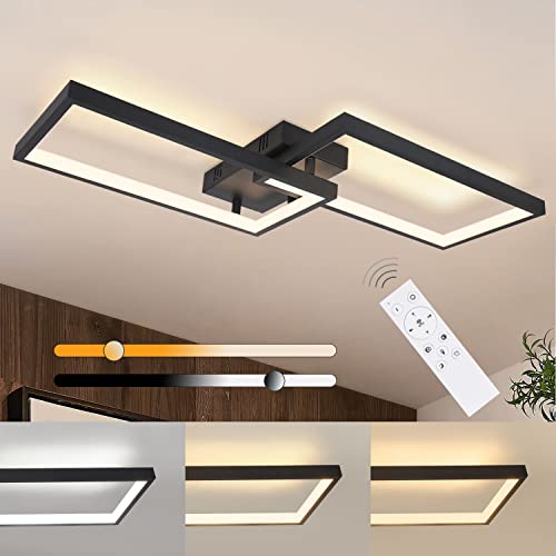 CBJKTX Deckenlampe LED Deckenleuchte Dimmbar mit Fernbedienung 40W Schwarz Wohnzimmerlampe aus Metall Modern Design Schlafzimmerlampe Küchenlampe für Schlafzimmer Esszimmer Wohnzimmer Arbeitszimmer