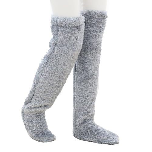 1 Paar Kniestrümpfe Plüsch Damen,Kuschelige Socken Hellgrau,Overknees Strümpfe,Fluffy Socks Cute,Knee Socks,Kuschelige Kniestrümpfe,Winter Kniestrümpfe Warme Socken,Kuschelsocken für Schlafen Zuhause