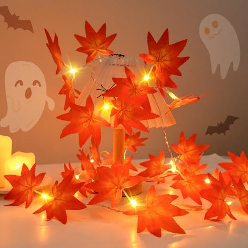 Dalugo Herbst Deko Lichterkette, 3M 20 LED Halloween Lichterkette Batterie mit 6h Timer, Ahornblätter Lichterketten für Halloween Deko, Herbstdeko, Thanksgiving, Weihnachten