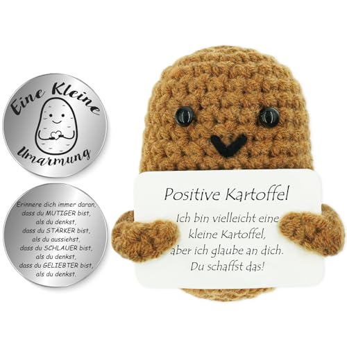 Tixlux Pocket Hug Positive Kartoffel, Kreative Strickwolle Kartoffel Puppe und Kleine Umarmung Glücksbringer (Silber), Mutmacher Geschenk, Gute Besserung Geschenk, Einschulung Geschenk