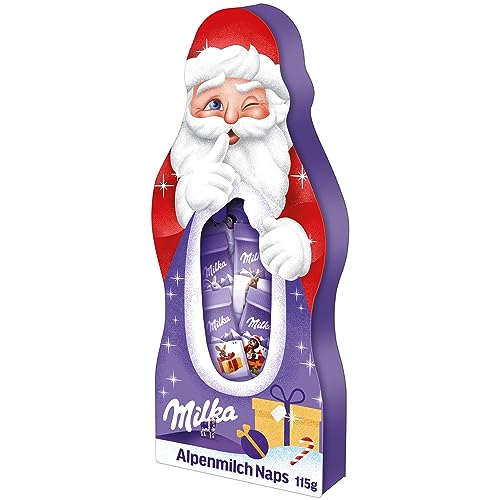 Milka Naps Weihnachtsmann 1 x 115g I Weihnachtsschokolade Einzelpackung I Gefüllt mit Mini Schoko-Täfelchen I Süßigkeiten zu Weihnachten aus 100% Alpenmilch Schokolade