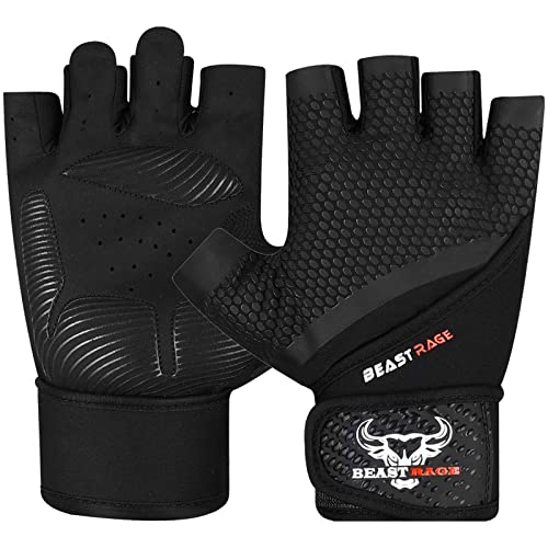 Beast Rage Fitness-Handschuhe, rutschfest, elastisch, für Krafttraining, gepolsterte Handfläche, Gewichtheber-Handschuhe für Training, Crossfit, Workout, Radfahren, atmungsaktiv, für Herren und Damen