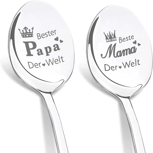 Maqhpu Weihnachtsgeschenke, 2 Stücke Kaffeelöffel Gravur - Beste Mama Papa Der Welt, Geschenke für Papa Mama, Papa Geschenk Weihnachten, Weihnachtsgeschenke für Mama Papa, Ostergeschenke Erwachsene