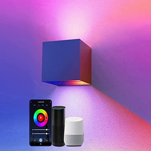 SNADER Smart WiFi LED Wandlampe Innen/Außen,6W-RGB Farbwechsel,steuerbar per App/Sprachsteuerung,einstellbarer Abstrahlwinkel-Wandleuchte Perfekt für Innen-und Außenbereiche Wohnzimmer,Garten (1)